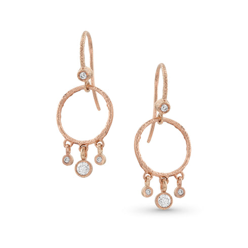 our fringe textured round dangle earring<br>in white diamonds and rose gold <span class='visuallyhidden'>Call or text 323-404-2959 if you need shopping assistance.</span>
